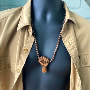 Men's Awesome Brown Wood Fist Necklace✊🏽